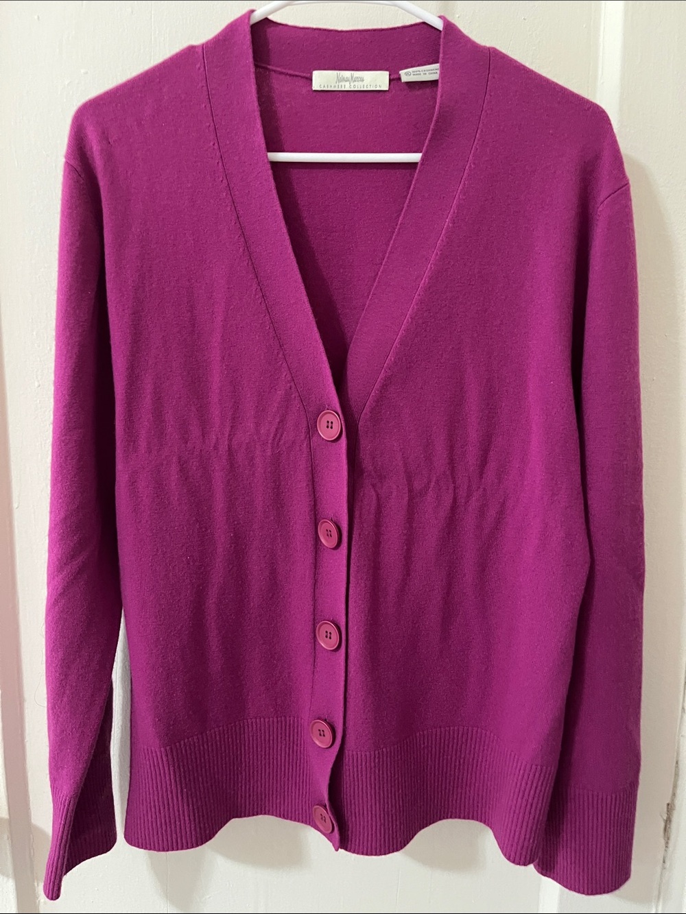 Neiman Marcus Fuchsia Button-Front V-Neck Cardigan